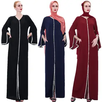 Марокканская Абайя, Дубайское Мусульманское Женское Платье Макси с Бусинами, Коктейльный Кафтан, Индийское платье на Праздник Джилбаб 0