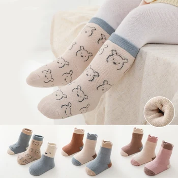 Махровые носки для новорожденных 0-5 лет, толстые милые носки для малышей с героями мультфильмов, Хлопчатобумажные носки для мальчиков и девочек, нескользящие Теплые детские носки со свободным носком