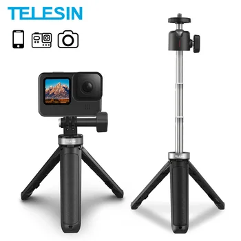 Мини-штатив TELESIN для Селфи-палка для GoPro Hero 10 9, Портативный Алюминиевый сплав, Регулируемая Длина для экшн-камеры iPhone Android