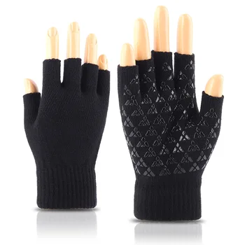 Модные вязаные перчатки с полупальцами, женские нескользящие теплые перчатки с сенсорным экраном для мужчин, осенне-зимние перчатки