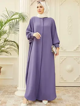Модные Однобортные мусульманские платья syari abaya Hajib, женский кардиган полной длины с расклешенными рукавами, исламская мусульманская абая wy1447