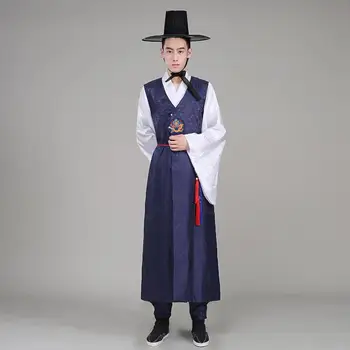 Мужская корейская традиционная одежда, древние халаты, Этническая придворная официальная одежда, Сценический костюм, Мужской Многоцветный Ханбок