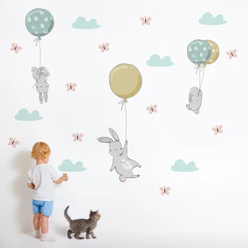 Наклейки на стены с Мультяшным Кроликом и Воздушным шаром Funlife® Детская Детская Комната Украшения Спальни Наклейки На стены Виниловые Животные Детская Детская