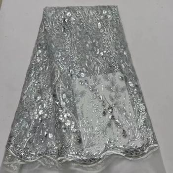 Новейшая французская кружевная ткань с серебристыми блестками 2023 Высококачественная Тюлевая сетка Африканская Нигерийская кружевная ткань для вечернего платья Sew LR2325