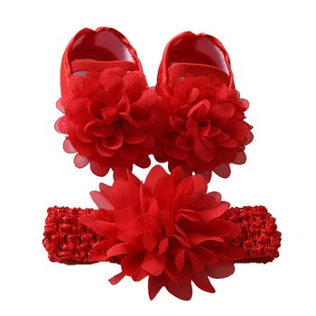 Обувь Принцессы из атласной ткани с бантом для маленьких девочек, Лето-Весна, Обувь для прогулок на мягкой подошве для малышей, Комплект Повязки на голову