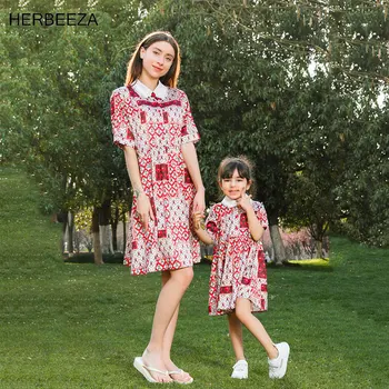 одинаковая одежда для семьи, платье для мамы и дочки, красное платье в стиле бохо с цветочным рисунком, летняя одинаковая одежда для семьи, одежда для мамы и дочки