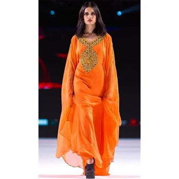 Оранжевое новое королевское исламское современное элегантное марокканское длинное платье-рубашка в арабском стиле из Дубая 1