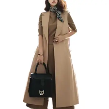 осенне-зимний модный шерстяной жилет ol, женская тонкая длинная офисная женская куртка без рукавов