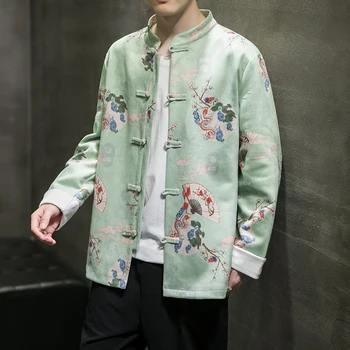 Осенне-зимняя китайская мужская одежда, свободная куртка из оленьей бархатной кожи в стиле ретро эпохи Тан, замшевое пальто, верхняя одежда, мужская традиционная китайская одежда
