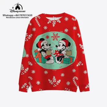 Осенняя новая рождественская коллекция уличной одежды Disney с Микки и Минни круглым вырезом, повседневная женская толстовка с длинным рукавом, женские топы