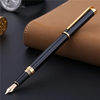 Перьевая ручка Picasso 82 с золотым пером 10 карат, Металлический черный бочонок, Высококачественная чернильная ручка Fine 0.5, роскошный подарочный набор ручек для письма