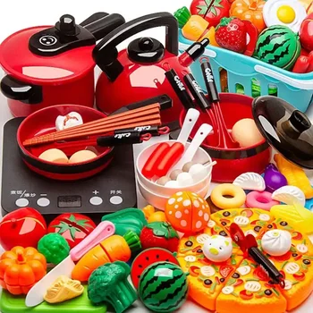Пластиковая игрушка для кухни, Корзина для покупок, Набор нарезанных фруктов и овощей, игровой Домик, игрушка для моделирования раннего образования, подарок для девочки