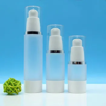 пластиковая матовая безвоздушная бутылка 15 мл с серебряной линейной крышкой для сыворотки/лосьона/эмульсии/жидкой основы/эссенции для глаз/упаковки для ухода за кожей