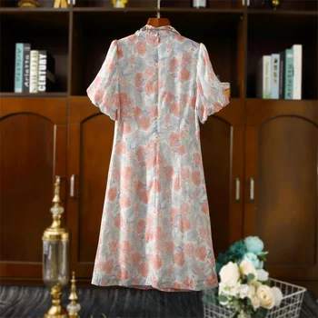 Платья-Чонсам из вискозы с пышными рукавами и цветочным принтом для китайских девочек 5