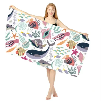 Пляжное полотенце с цифровой печатью Ocean World, быстросохнущее Банное полотенце, спа-полотенце для плавания, впитывающее сухие волосы,