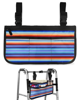Разноцветная сумка для инвалидной коляски в мексиканскую полоску С карманами, Подлокотник, Боковые сумки, Прогулочная рама для Электрического скутера, сумка для хранения