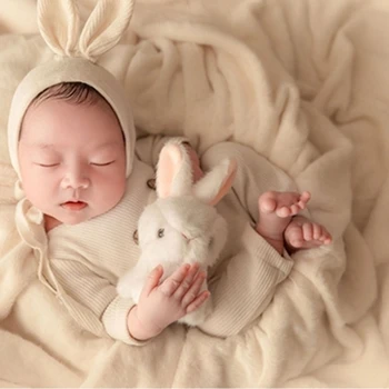 Реквизит для фотосъемки новорожденных, Одежда, Детский комбинезон + шапка с заячьими ушками + Набор кукол-кроликов, Комбинезоны для студийной фотосъемки, наряды