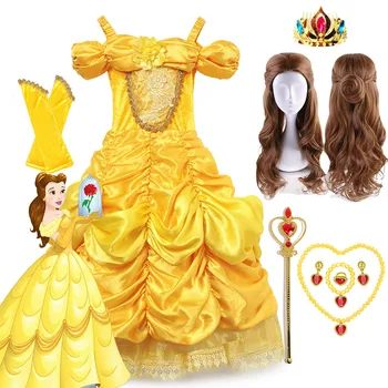Роскошное платье принцессы, Винтажное Элегантное Бальное платье для девочек, подарок на Рождественскую вечеринку, Хэллоуин, Детская Красавица и чудовище, Белль, Косплей