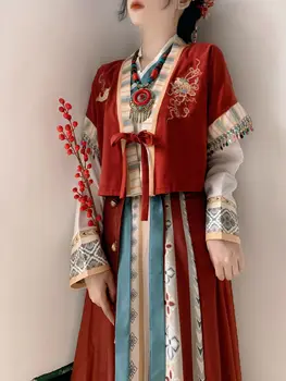 Рубашка с длинными рукавами и принтом, оригинальная студенческая форма Hanfu для мужчин и женщин, китайский костюм Wei Jin с диагональным воротником Hanfu длиной до талии