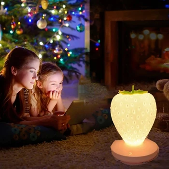 Сенсорный Светодиодный ночник с регулируемой Яркостью, Силиконовый ночник с клубникой, USB прикроватная лампа для Маленьких Детей, подарок для детей, украшение спальни 2