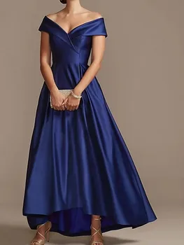 Современное Королевское синее Вечернее платье с высокой посадкой, Элегантное Асимметричное атласное платье для выпускного вечера, Vestidos Robe De Soiree