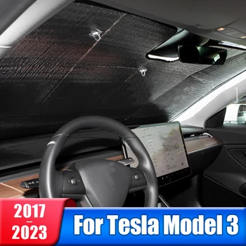Солнцезащитный козырек на лобовое стекло автомобиля из алюминиевой фольги EVA, автомобильные козырьки на переднее стекло для модели Tesla 3 2017- 2021 2022 2023 Аксессуары 0