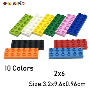 Строительные блоки большого размера 2X6 точек, 4 шт./лот, 10 цветов, развивающие фигурки, кирпичные игрушки для детей, совместимые с брендами