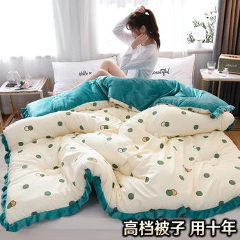 Толстое теплое стеганое одеяло из хрустального бархата, зимнее Супер теплое хлопчатобумажное одеяло, весна-осень, домашние одеяла, удобное мягкое плюшевое одеяло с сердечником