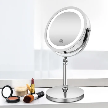 Увеличительное Зеркало для макияжа 5X 10X со светодиодной подсветкой, Зарядка через USB, Сенсорное затемнение, Зеркало для ванной, Настольное Зеркало, Двусторонние зеркала