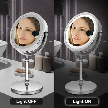 Увеличительное Зеркало для макияжа 5X 10X со светодиодной подсветкой, Зарядка через USB, Сенсорное затемнение, Зеркало для ванной, Настольное Зеркало, Двусторонние зеркала 5