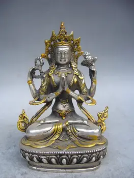 украшения бронзовые фабричные магазины Тибет Сильве Тибет серебро позолоченная статуя тибетского буддизма, Будда белая Тара