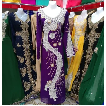 Фиолетовые Кафтаны из Дубая, Марокко, Платья Farasha Abaya, Длинные платья с цветочным рисунком, европейские и американские модные тенденции