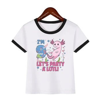 Футболки Kawaii для девочек, футболка с принтом Аксолотля 2-10-го числа на день рождения, белая детская одежда для девочек, футболка в стиле Харадзюку, футболка в подарок на день рождения