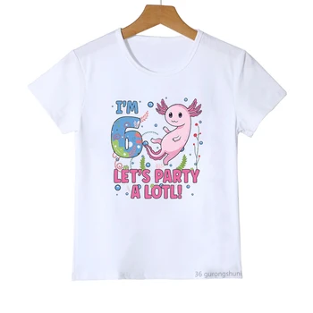 Футболки Kawaii для девочек, футболка с принтом Аксолотля 2-10-го числа на день рождения, белая детская одежда для девочек, футболка в стиле Харадзюку, футболка в подарок на день рождения 1