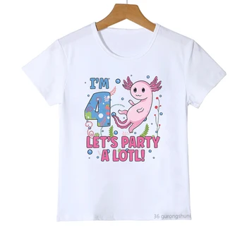 Футболки Kawaii для девочек, футболка с принтом Аксолотля 2-10-го числа на день рождения, белая детская одежда для девочек, футболка в стиле Харадзюку, футболка в подарок на день рождения 2
