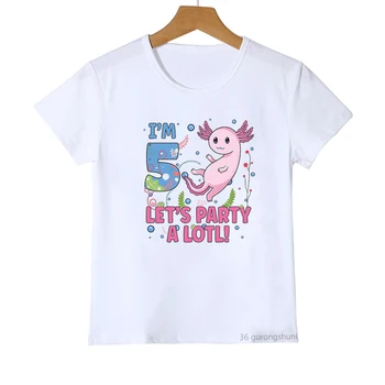 Футболки Kawaii для девочек, футболка с принтом Аксолотля 2-10-го числа на день рождения, белая детская одежда для девочек, футболка в стиле Харадзюку, футболка в подарок на день рождения 3