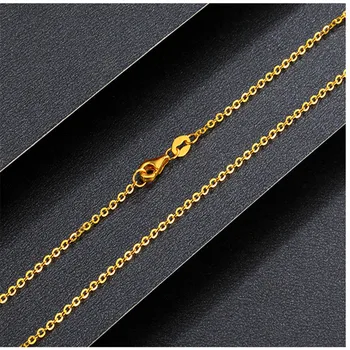 Цепочка из чистого желтого золота 999 Пробы 24K Женское Счастливое Ожерелье с круглым звеном 1 мм