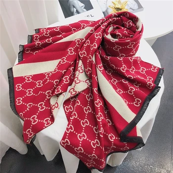 шарф Зимний именной имитационный кашемировый шарф, женский модный шарф в полоску с дикими буквами, шаль для кондиционирования воздуха, толстый теплый шарф для женщин 2