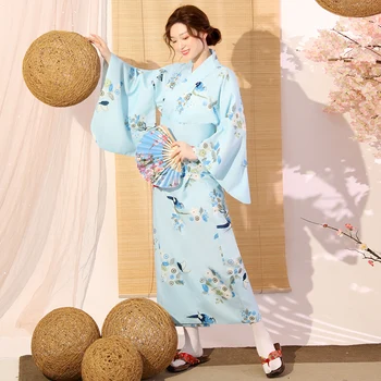 Японское женское Длинное Кимоно Улучшенное Кимоно в цвет вишни, Ночной Халат, Национальный традиционный костюм Юката